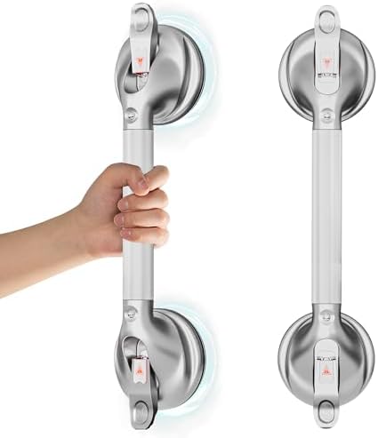 DAILYLIFE Grab Bars for Bathtubs and Showers, 19 inch Shower Handles for Elderly Suction, 300lbs Safety Shower Grab bar for Seniors and Elderly, Silver(2 Pack)