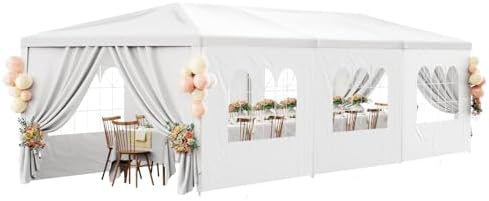 10x30FT White Party Tent Outdoor Canopy Tent Heavy Duty Wedding Tent Waterproof Patio Gazebo Event Tents for Parties with 8 Removable Sidewalls Perfect for Birthday Holiday Graduation BBQ