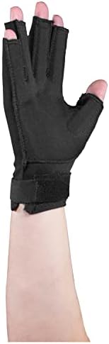 OTC Resting Splint Glove, 5 Finger Semi-Rigid Splints, Open Tips, Black, Right Hand, Medium