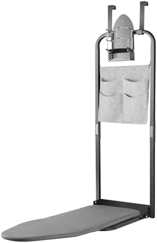 Over The Door Ironing Board 13x36 inches with Iron Holder and Pocket Storage Bag, Hanging Iron Board for Home Laundry Room, Black