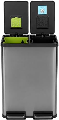 SIMPLI-MAGIC 16 Gallon (60L) Elegant Black Step Trash Can â€“ Dual Compartment Kitchen Garbage Can with Waste & Recycling Bins â€“ Slow-Close Lid, Odor Control, Hands-Free, Premium Stainless Steel