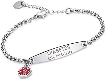 LinnaLove-Pre-engraved Simple Rolo chain Medical alert id bracelet for Women