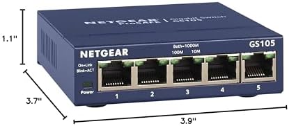 NETGEAR 5-Port Gigabit Ethernet Unmanaged Switch (GS105NA) - Desktop or Wall Mount, and Limited Lifetime Protection Gray
