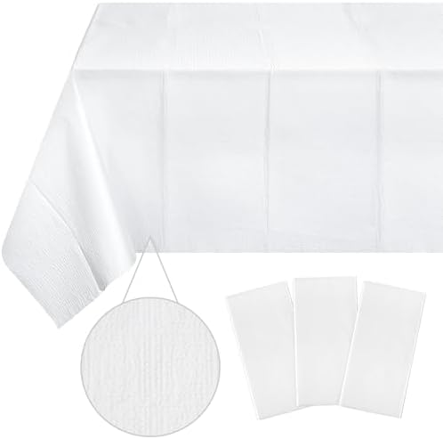 Ragnhild 3 Pack White Paper Tablecloths for Rectangle Tables, 3 Ply Paper Disposable Table Cloths for Parties, Bulk Rectangle Party Table Cover for Birthday, Wedding, Anniversary, Banquet, 54x108Inch