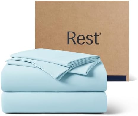 REST® Evercool®+ Cooling Sheet Set, Queen Size, Light Blue, Breathable Bed Sheets for Hot Sleeper and Night Sweats, with Pillowcases, with Ionic+ Self-Cleaning Silver Yarn for Sensitive Skin, 4PCS