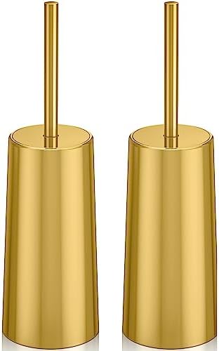 Toilet Brush and Holder, 2 Pack Toilet Brush Stainless Steel, Toilet Bowl Brush for Bathroom Toilet-Ergonomic, Elegant,Durable (Gold)