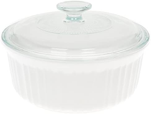 Corningware FS5 1.5qt/1.4L Round French White Casserole Dish & G-5C French White 1.5qt Fluted Glass Lid
