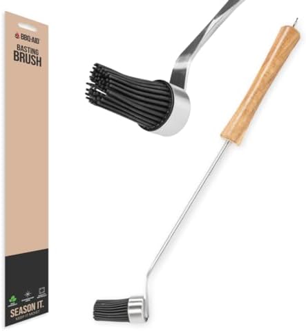 BBQ-AID Basting Brush - For Marinating, Glazing, Seasoning - Bbq Silicone Brush Cooking, Baster for Cooking Brush - Premium Wood Handle, Stainless Steel Core and Silicone Bristles for Easy Cleaning