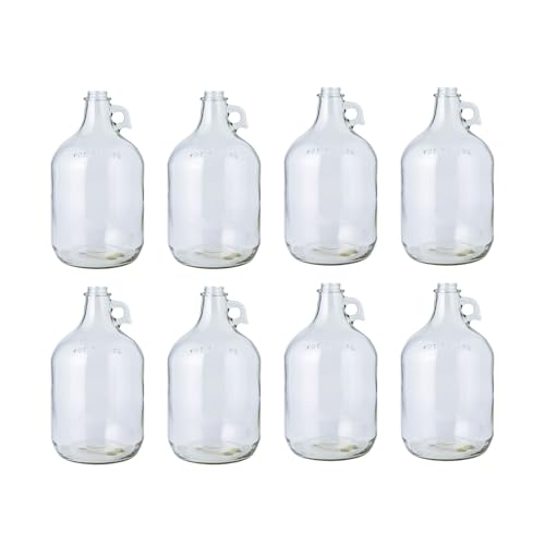 FastRack 1 Gallon Glass Jug WITHOUT CAPS, Clear, Pack of 8 | Food Grade – BPA Free Glass for Fermentation, Storage and Brewing | 128 oz Large Jug for Home Brewing, Kombucha, Wine & Beer