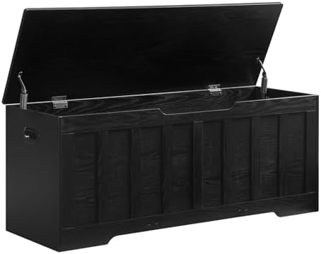 47.2" Storage Chest Extra Large,Storage Trunk with 2 Safety Hinges,Wooden Storage Bench,Shoe Bench,47.2x15.7x19.1 Inch,Easy Assembly,Storage Bench for Bedroom,Living Room,entryway(Black).