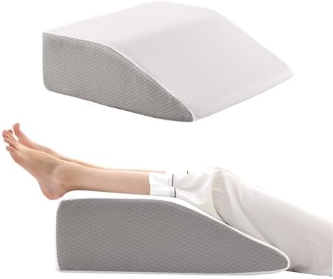 Leg Pillow, 8inch Leg Elevating Pillow for After Surgery, Blood Circulation, Leg Wedge Pillow for Side Sleeping, Leg Rest for Swelling, Cooling Gel Memory Foam Top, White/Grey