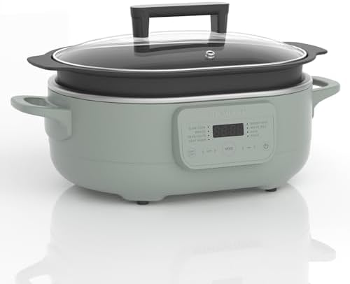 MAGNIFIQUE 6 Quart Multi-Cooker, with 8-in-1 Casserole Programmable Slow Cooker, Dutch Oven, Pasta, Nonstick, Oven Safe Pot to 500Â°F Olive