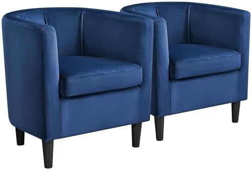 Yaheetech Velvet Accent Chair, Modern and Comfortable Armchairs, Upholstered Barrel Sofa Chair for Living Room Bedroom Waiting Room, Set of 2, Blue