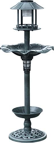 BTEXPERT BB5170 Outdoor Solar Garden 43" Bird Bath Antique Lighted Pedestal Fountain Flower Birdbath Planter Accents Yard Statue Feeder Decorative Cage Fillable Stand Polyresin, Vintage Green