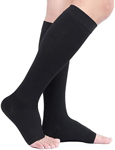 TOFLY® Knee High Compression Stockings, Open-Toe, Firm Support 15-20mmHg Opaque Maternity Pregnancy Compression Socks, Ankle & Arch Support, Swelling, Varicose Veins, Edema Black M
