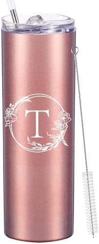Personalized Tumbler Cup with Initials.Cup with Letter T 20oz Skinny Tumbler.Personalized Travel Monogram Letter Coffee Mug Gifts.Custom Initial Tumbler gifts for Women Birthday Christmas.