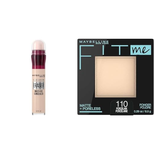 Maybelline Instant Age Rewind Dark Circles Concealer 110 Count & Fit Me Pressed Powder Porcelain
