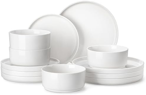 MALACASA 12 Pieces Porcelain Dinnerware Set, Modern White Dish Set for 4, Premium Serving Plates and Bowls Sets, Chip and Scratch Resistant Dishware Sets Kitchen Dishes Dining Ware Set, Series LEAH