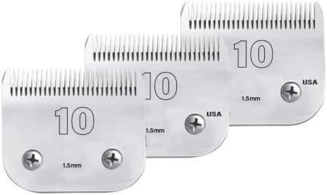 Clipper Blade Dog Grooming Compatible with Andis Clippers Carbon Infused Steel Detachable Ceramic Sharp Edge Also Compatible with Wahl/Oster Dog Clippers (3Pack #10:(1/16")(1.5mm))