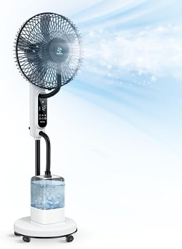 Misting Fan with 4L Water Tank, 12 Speeds & Timer, 3 Micro-Mist Levels, 5-Wheel Mobility Standing Base for Indoor/Outdoor Cooling