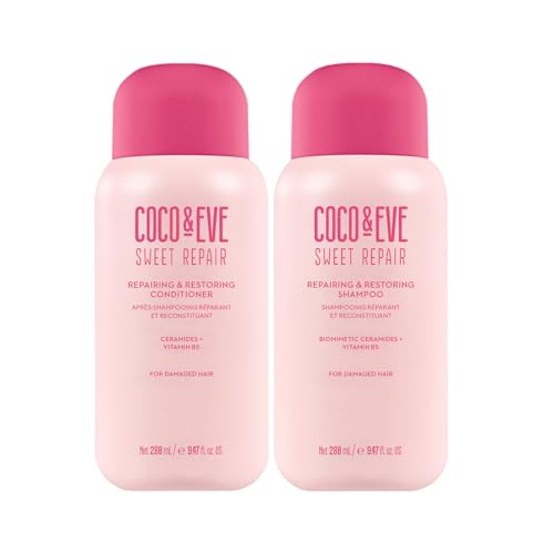 Coco & Eve Repair & Restore Shampoo & Conditioner Bundle. Hydrating & Strengthening Set for Damaged, Color Treated Hair. Deeply Nourish, Reduce Split Ends & Breakage for Healthy Hair. (18.94 Fl Oz)