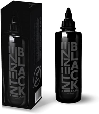 Intenze Black Label Tattoo Ink 8 oz, Blackout Tattoos, Solid Designs, Lining, Shading, Heavy Work, Made in USA, Reach Compliant, Exceptional Skin Coverage, Sterilized