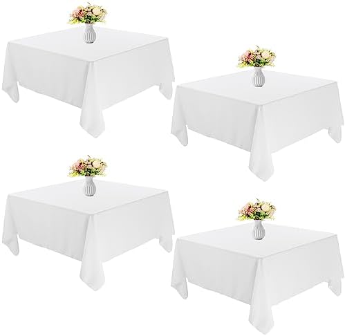 4 Pack Square Table Cloth 52x52 Inch White Tablecloth Machine Washable Fabric Polyester Table Cover for Dining, Buffet Parties, Picnic, Events, Weddings and Restaurants（White）