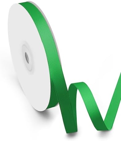 3/8" Width x 50 Yards Satin Fabric Ribbon, Green Ribbon Perfect for DIY Bows, Swags, Gift Wrapping, Craft, Flower Bouquet，Christmas and Party Decoration