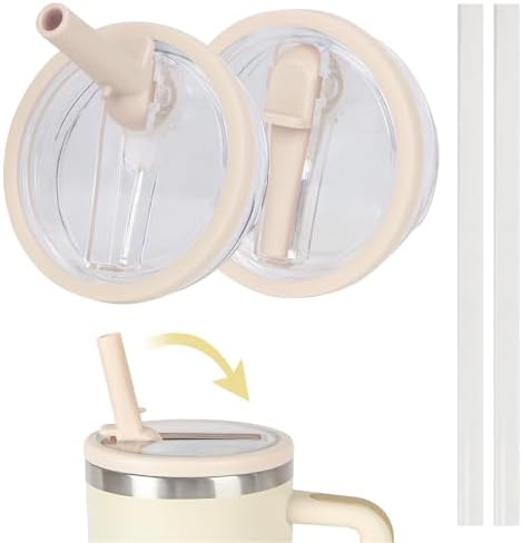 30 oz Replacement Lid for Stanley Quencher Tumbler Flip Straw, 2 PCS Spill Proof Lid Accessories Fit for Stanley with handle, Leak-Proof Splash Resistant Replaceble Cover Cap forStanley,(Lvory*2)