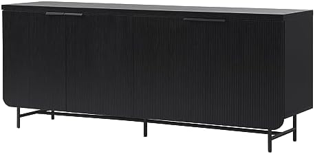 Walker Edison Reema Fluted 4-Door Kitchen Sideboard Buffet Console, 69 Inch, Black