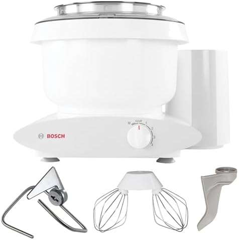 Bosch Universal Plus Stand Mixer 500 Watt, 6.5 Quarts with Wire Whips, Dough Hook & NutriMill Dough Hook Extender Bundle