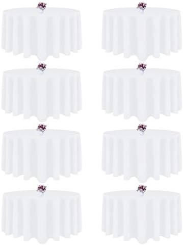 8 Packs Round Tablecloth 90 Inch White Table Cloth for Circle Tables, Washable Polyester Fabric Tablecloths, Wrinkle Resistant Table Cloth Round Cover for Wedding Party Banquet Dining