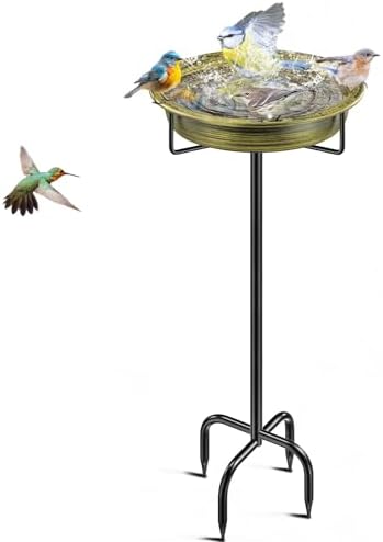 Freestanding Birdbaths Bowl Outdoor, Standing Garden Bird Bath Bird Feeder Bowl, Detachable Decoration Spa Birdfeeder for Garden Patio Yard Lawn (Retro Gold)