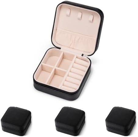 3pack/PU Leather Travel Jewelry Case, Mini Jewelry Box, Small Jewelry Organizer Portable Display Storage Case for Rings Earrings Necklace Bracelet, for Girls Women (Black - 3 Packs)