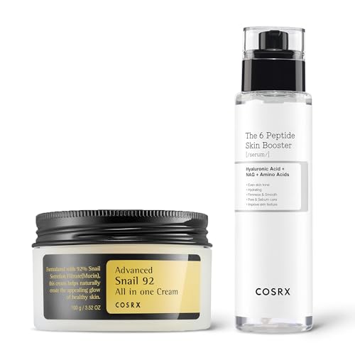 COSRX Moisture Booster- Snail 92 Cream + Peptide Toner Serum, Mositure Boosting Daily Skin Care Routine for All Skin Types, Korean Skin Care, Korean Toner, Snail Mucin Moisturizer