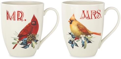 Lenox 863973 Winter Greeting 2-Piece Mr & Mrs Mug Set, Christmas Drinkware, Holiday Hosting