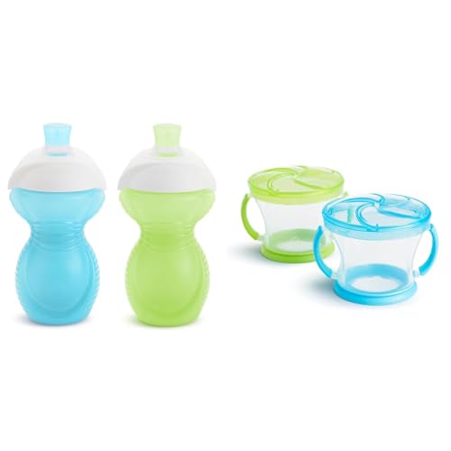 Munchkin® Click Lock™ Bite Proof Sippy Cup, 9 Ounce,2 Count (Pack of 1), Blue/Green & ® Snack Catcher® Toddler Snack Cups, 2 Pack, Blue/Green