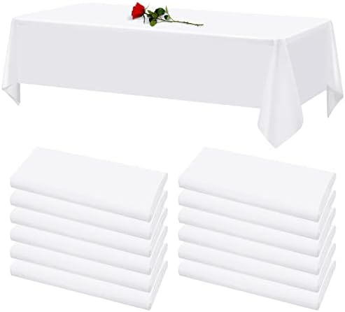 12 Pack White Tablecloths for Rectangle Tables Stain and Wrinkle Resistant Washable Polyester Tablecloth 60 x 102 Inch Table Cloth Rectangle Table 6 Foot Rectangle Table Cloth for Wedding Party