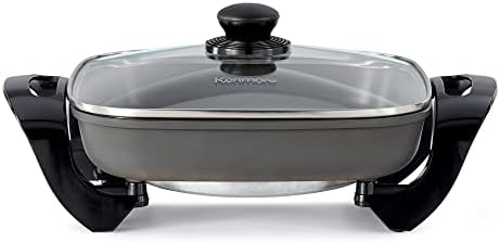 Kenmore Electric Skillet - Nonstick Frying Pan With Removable Glass Lid, Grill, Saute, Roast Chicken, Cook Pancake, 12x12" Temperature Control Easy Clean Countertop Kitchen Appliance