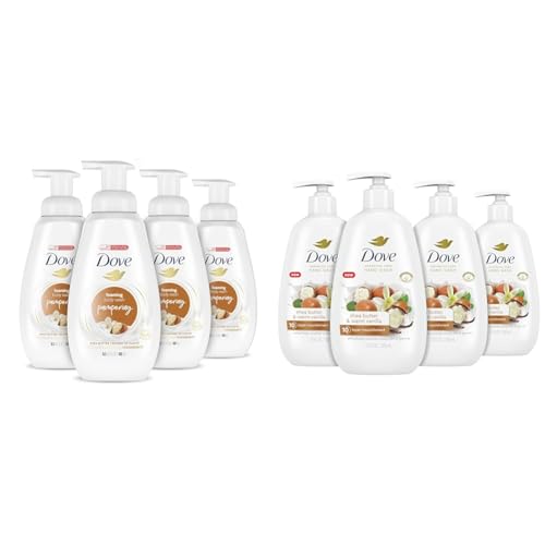 Dove Instant Foaming Body Wash Shea Butter & Advanced Care Hand Wash Shea Butter & Warm Vanilla 4 Count for Soft, Smooth Skin, More Moisturizers than the Leading Ordinary Hand Soap, 12 oz