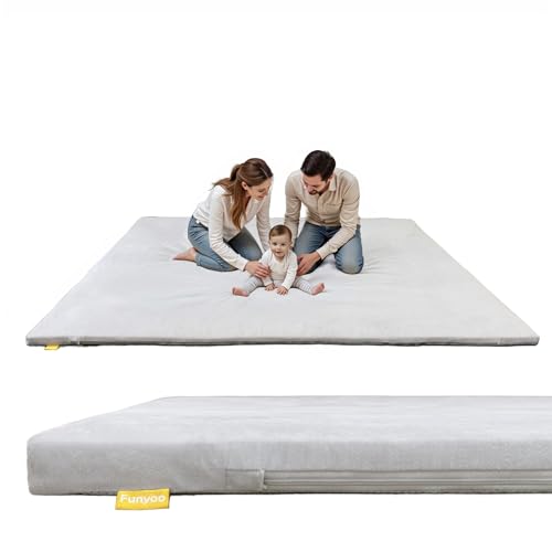 79" ×71" Padded Baby Play Mat for Floor, 1.2" Thick Memory Foam Mat with Machine Washable Cover, Soft Tummy Time Crawling Playmat with Non-Slip Bottom, Fits 79" x71" Playpens