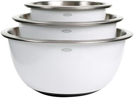 OXO Good Grips 3-Piece Stainless-Steel Mixing Bowl Set, White