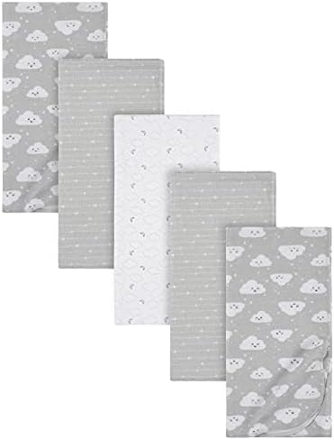 Gerber Boys and Girls Newborn Infant Baby Toddler Nursery 100% Cotton Flannel Receiving Swaddle Blanket, Clouds Grey, 5-Pack