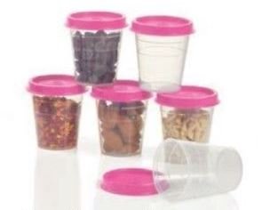 Tupperware (6) Tupper Minis 2 Ounce Midgets Pink Airtight Seals