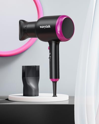 Wavytalk Hair Dryer with Diffuser, Blown Away Ionic Hair Dryer for Curly Hair with Comb, 1875W Fast Drying Blow Dryer with Ceramic Technology, 3 Attachments for All Hair Types, Light and Quiet, Black