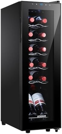 12 Bottle Wine Cooler, Mini Fridge for Red and White, Small Freestanding Wine Refrigerator with 40-66F Digital Temperature Control Glass Door