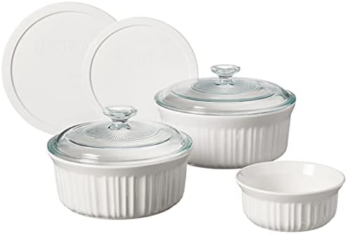 CorningWare French White 7-Pc Ceramic Bakeware Set with Lids Chip and Crack Resistant Stoneware Baking Dish, Microwave, Dishwasher, Oven, Freezer and Fridge Safe
