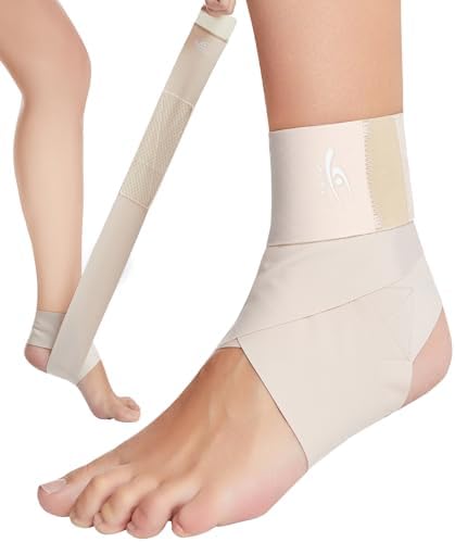 HiRui Ultrathin High-Elastic Ankle Wraps Ankle Brace for Men Women Kids, Adjustable Ankle Straps for Running, Football, Basketball, Sprains, Arthritis, Plantar Fasciitis (Beige, Medium (Pack of 2))