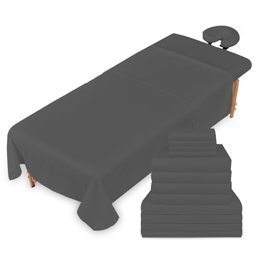 Massage Table Sheets Set – 3 Piece 4 Set, Microfiber Spa Bed Sheets, Cotton-Feel Massage Bed Cover, Wrinkle & Oil Resistant, Soft Accessories for Estheticians – Gray