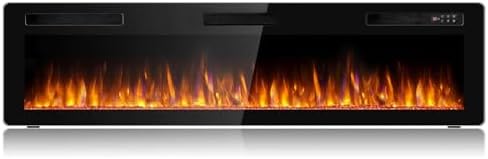 BOSSIN 72 inch Ultra-Thin Silence Linear Electric Fireplace, Recessed Wall Mounted Fireplace, Fit for 2 x 4 and 2 x 6 Stud, 12 Adjustable Flame Color & Speed,Touch Screen Remote Control with 8h Timer